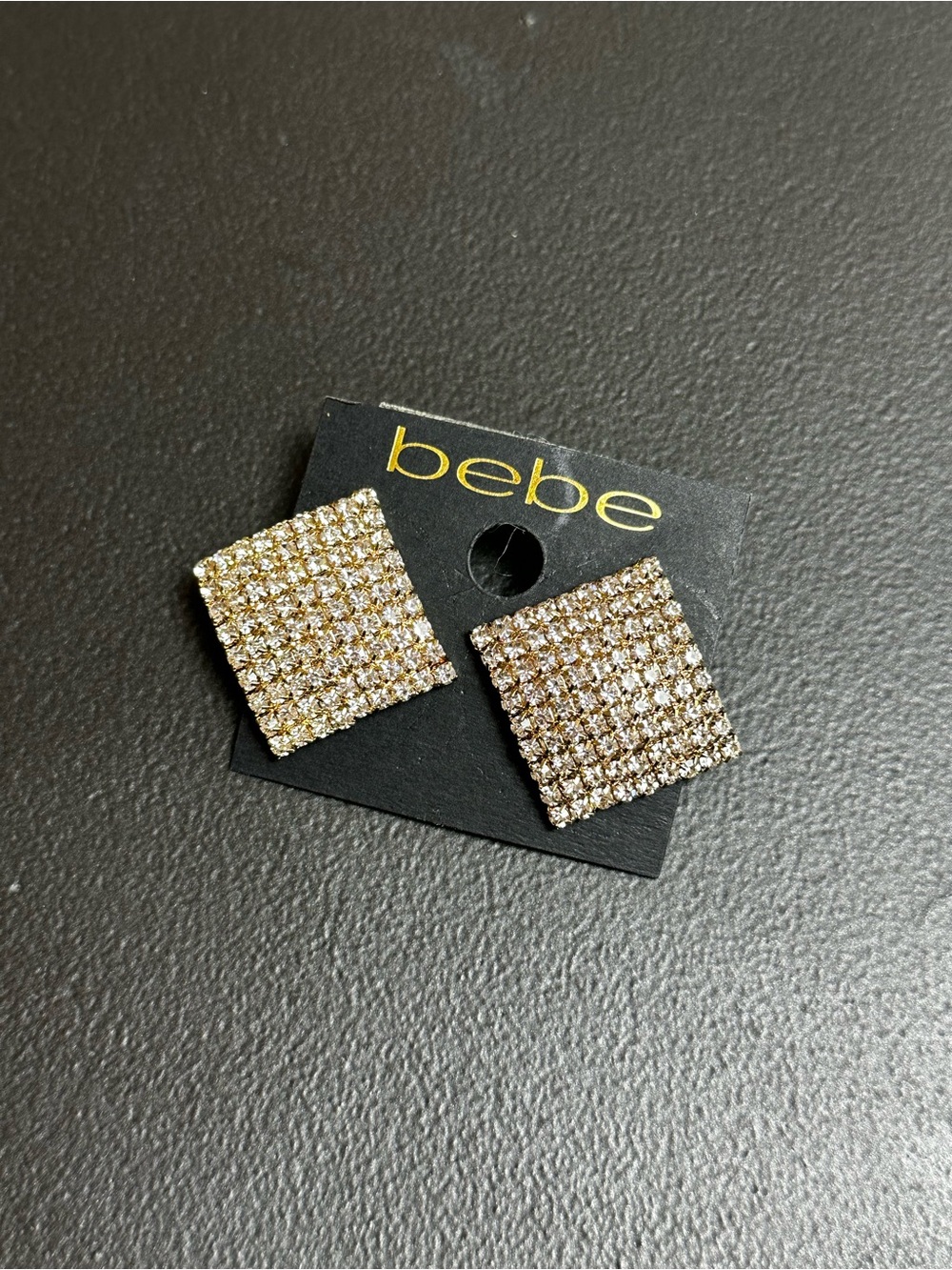 Bebe Gold Square Crystal Stud Earrings
